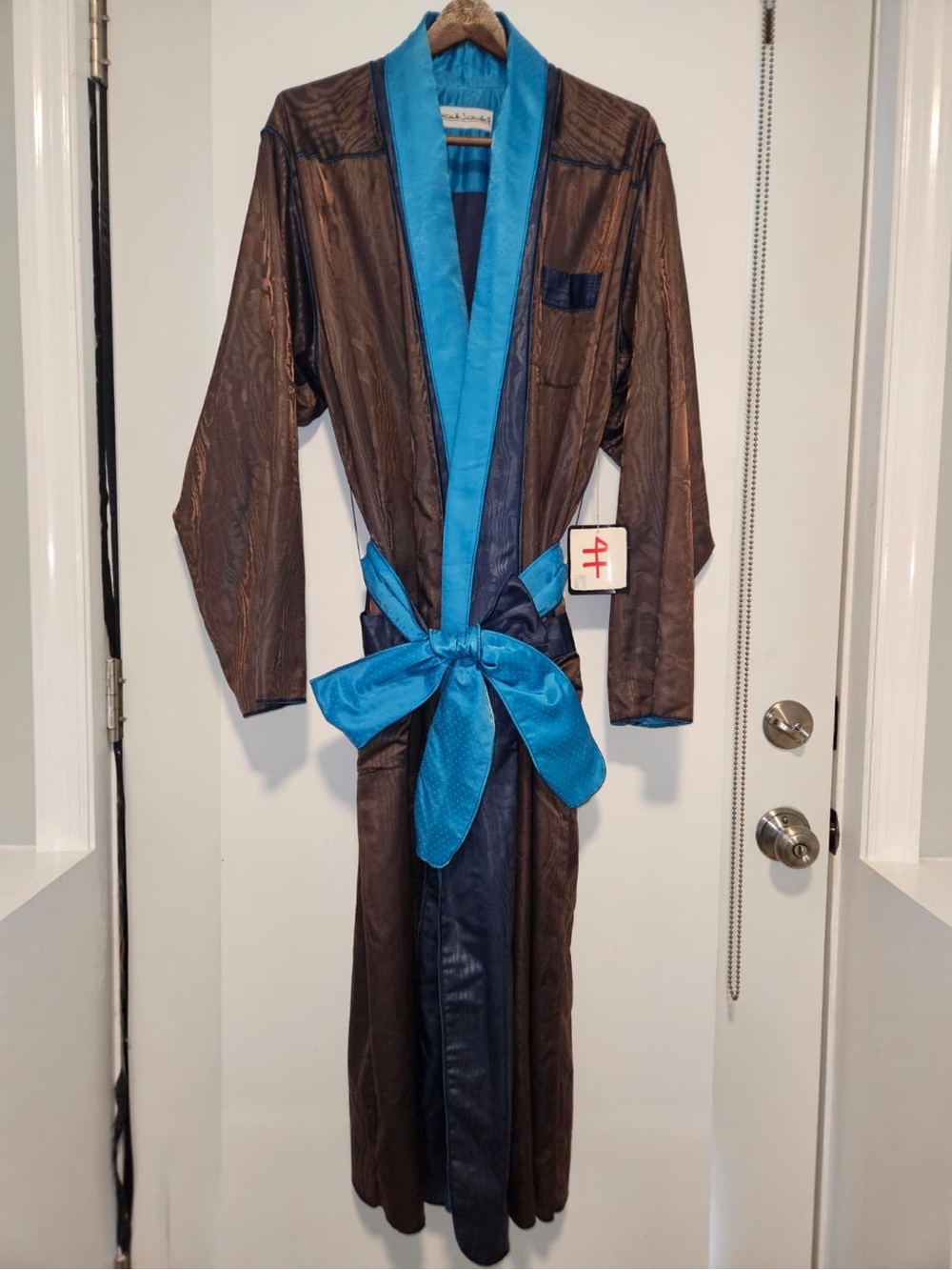 Fernando Sánchez Brown Satin Robe with Teal Trim